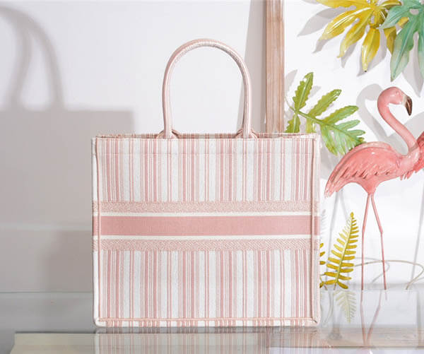 2020SSディオール 風 トートバッグ キャンバス ディオール BOOK TOTE ディオール トートバッグミコノスバヤデール ローズ